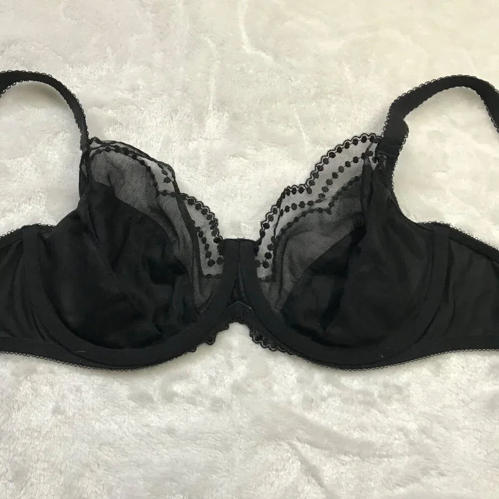 Wacoal Underwire‎ Bra Women's Size 36D Black Polka Dot Semi Sheer Full Coverage